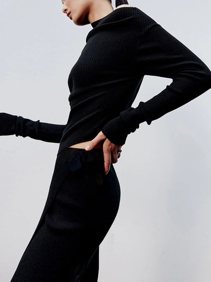 Karamel Renk Kesik Maxi Triko Etek