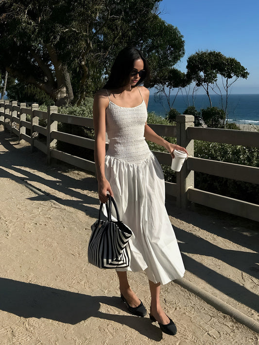 Pamuk Karışımlı Shirred Cami Midi Elbise