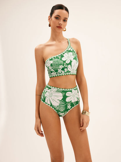 Tek Omuzlu Çiçek Desenli Bikini Seti