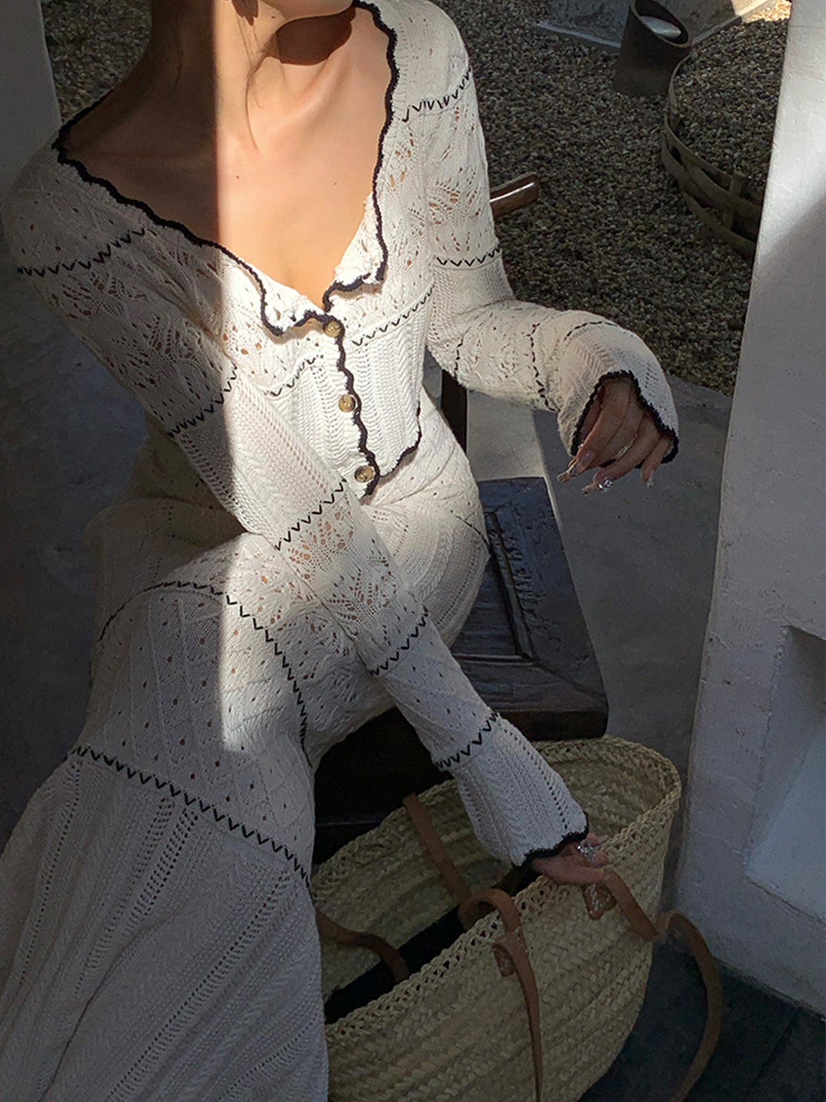 Contrast Contextual Knit Cardigan