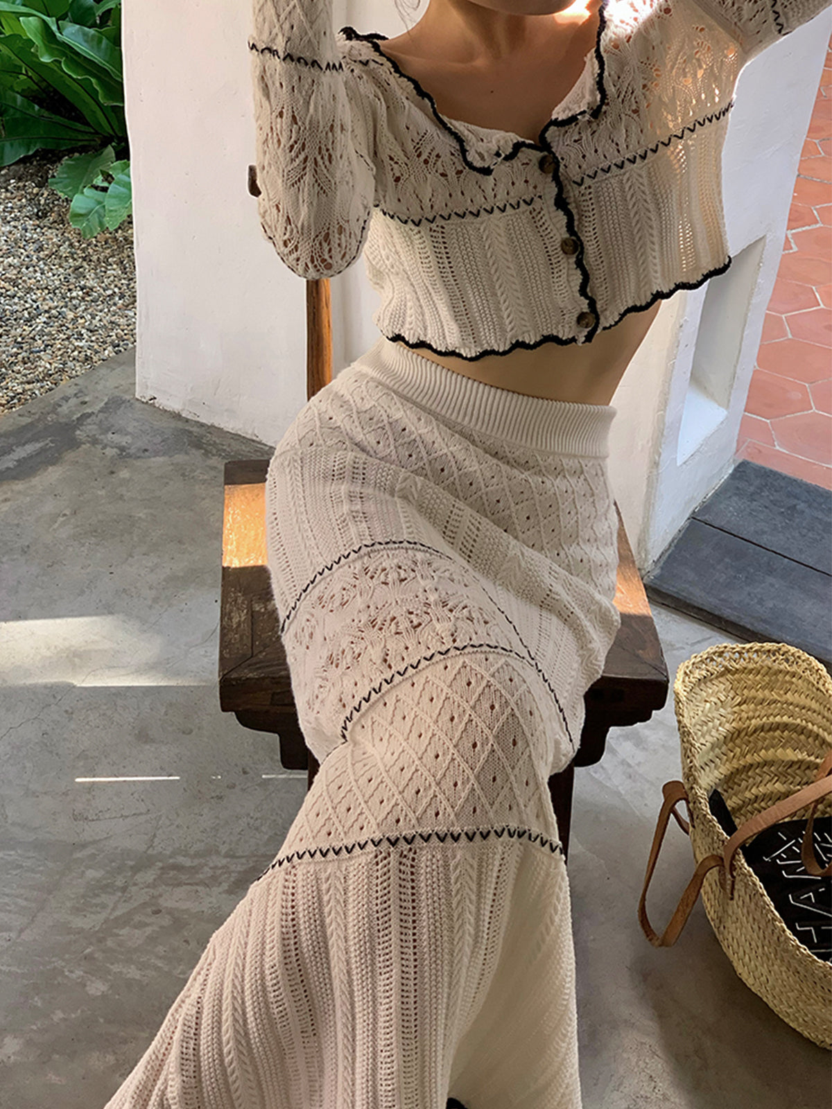 Contrast Contextual Knit Cardigan