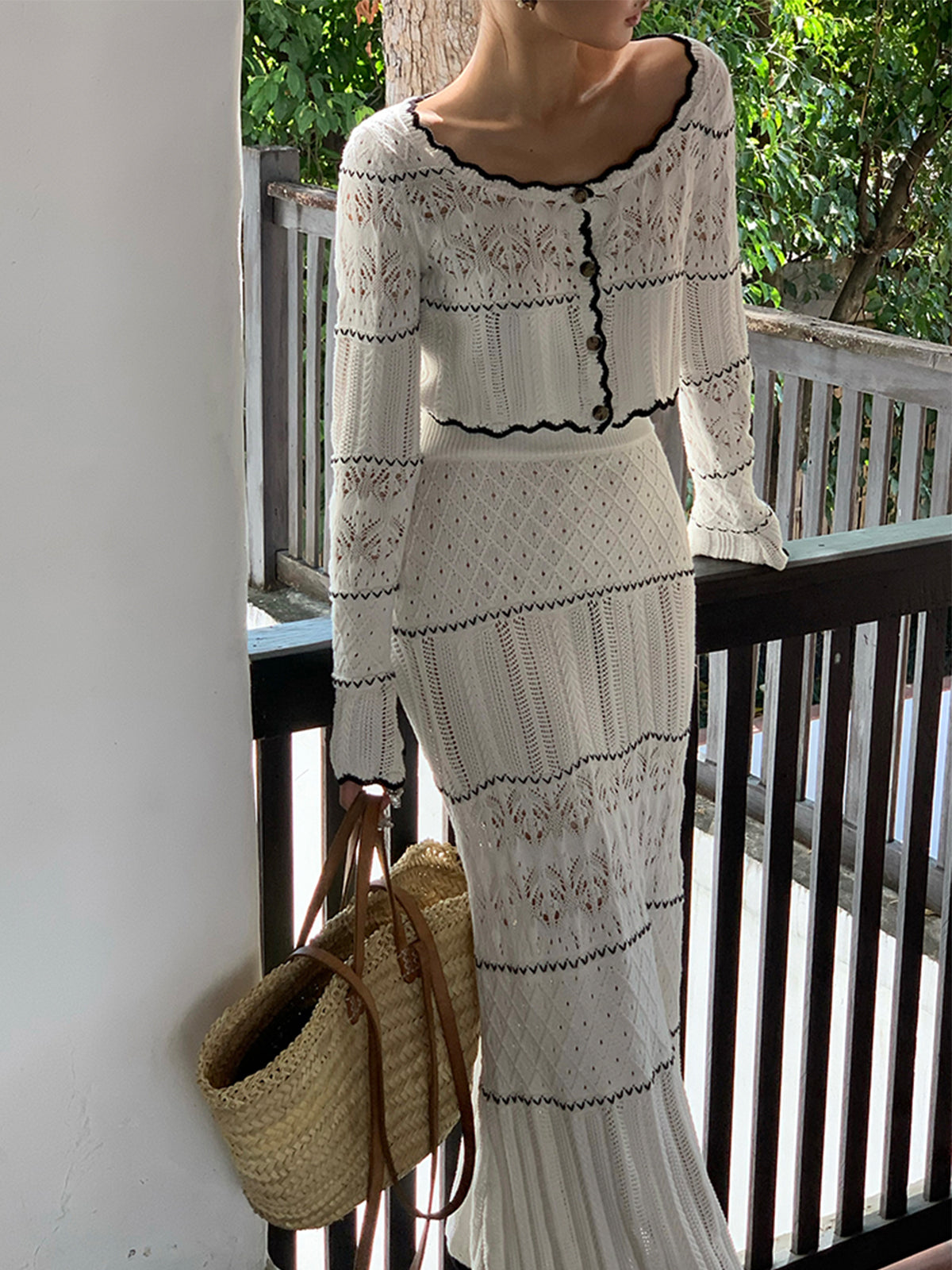 Contrast Contextual Knit Cardigan