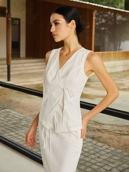 Pamuk ve Keten Düz Askılı Etek Takımı