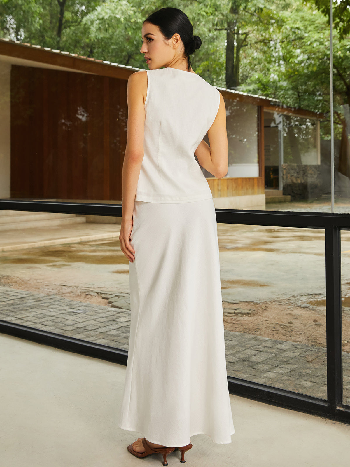 Pamuk ve Keten Düz Askılı Etek Takımı