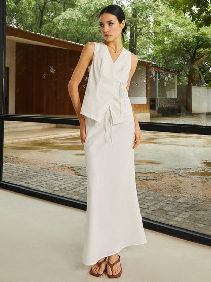 Pamuk ve Keten Düz Askılı Etek Takımı