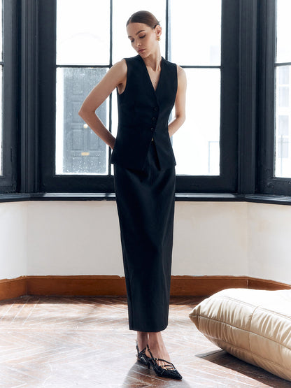 Konu Arka Bölümlü Düğmeli V Yaka Yelek