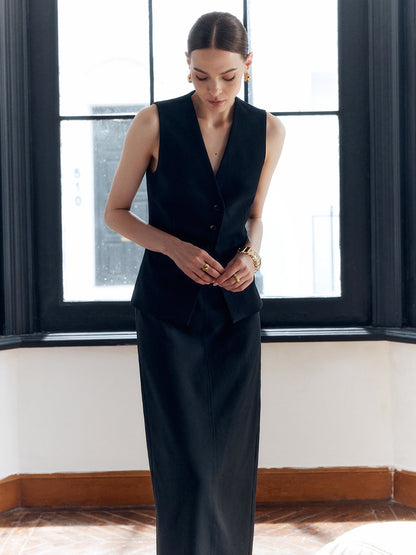 Konu Arka Bölümlü Düğmeli V Yaka Yelek