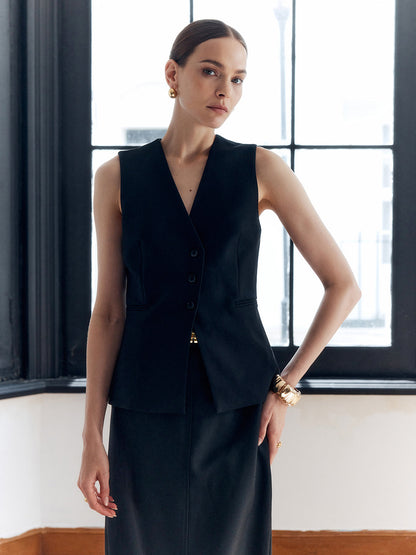 Konu Arka Bölümlü Düğmeli V Yaka Yelek