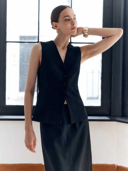 Konu Arka Bölümlü Düğmeli V Yaka Yelek