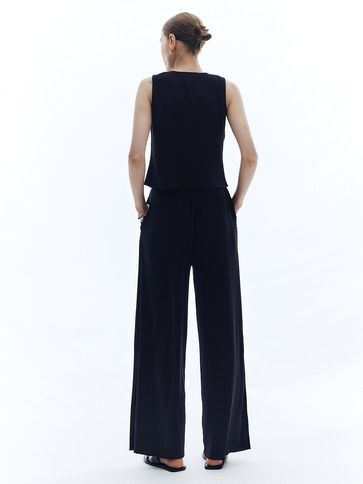 Saten Düz V-Yaka Pantolon Seti