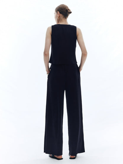 Saten Düz V-Yaka Pantolon Seti