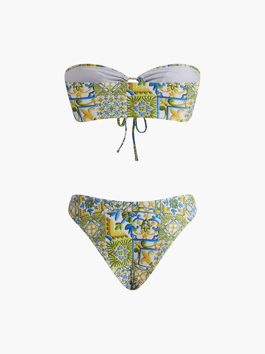 Desensiz Baskılı Düğümlü Bikini Seti