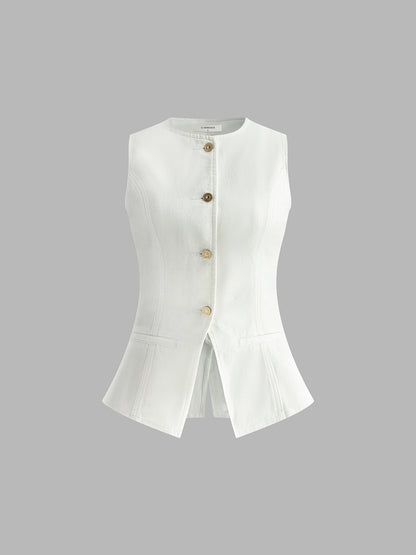 Kot Peplum Yelek ile Şort Takımı