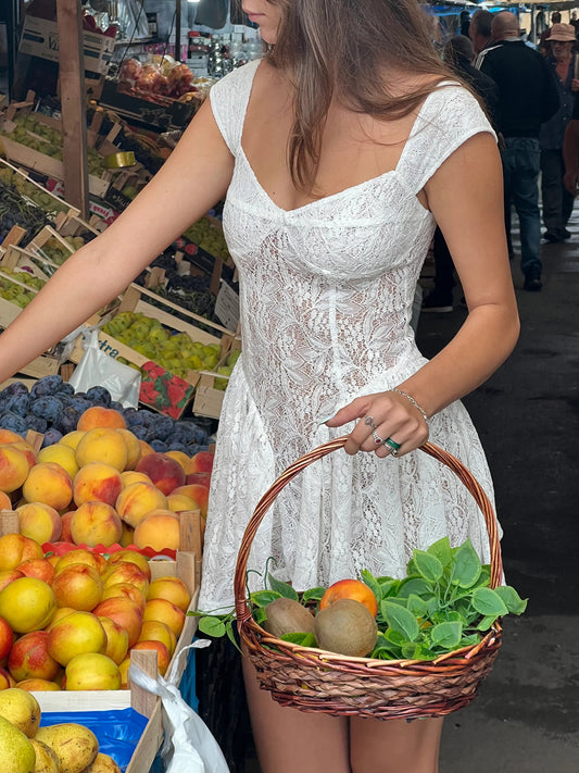 Tatil Dantelli Yarı Şeffaf Kısa Elbise