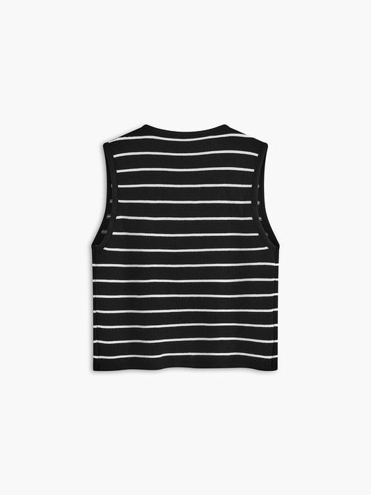 Çizgili V Yaka Kemerli Sweatshirt Yeleği