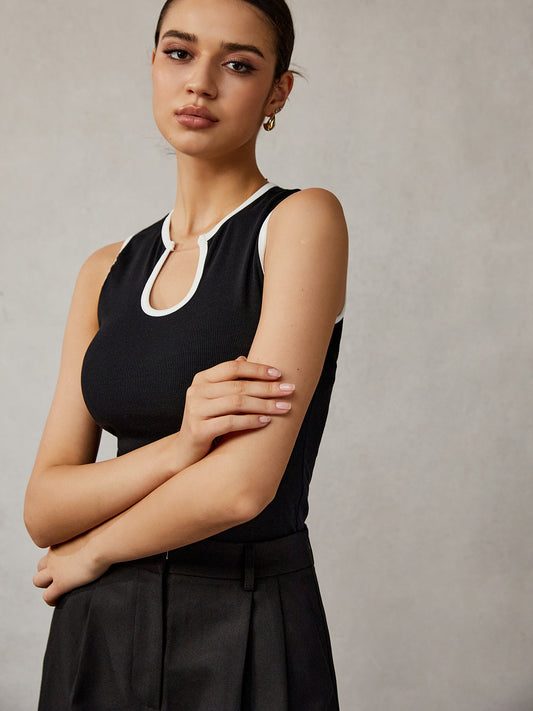 Zıt Bağlama Anahtar Yaka Tank Top