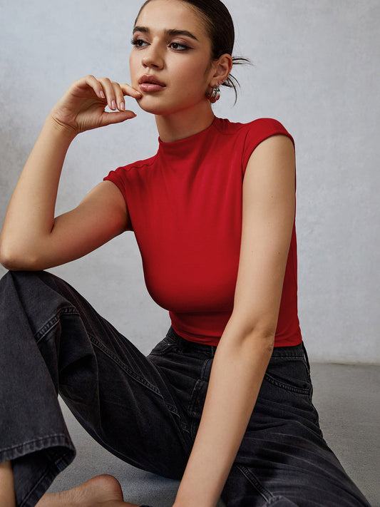 Mock Neck Kısa Kol T-Shirt