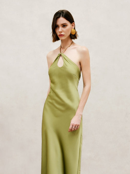 Backless Halter Keyhole Long Dress