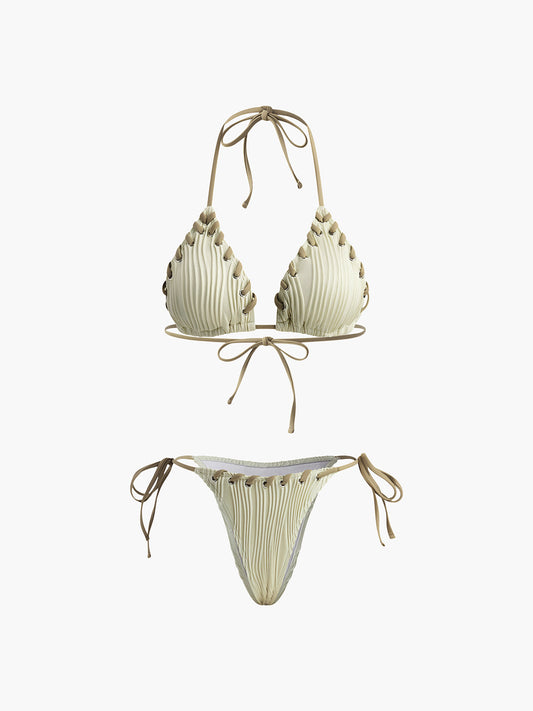 Halka Detaylı Bağcıklı Dökümlü Bikini Takımı