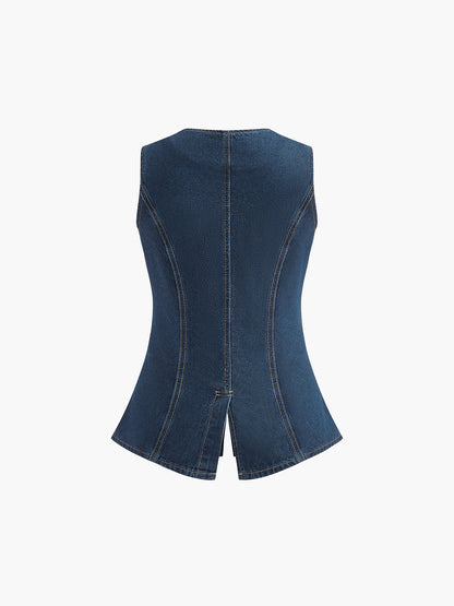Kot Peplum Yelek ile Şort Takımı