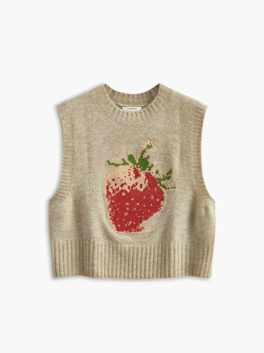 Yaka Kısmı Düz Strawberry Kazak Yeleği