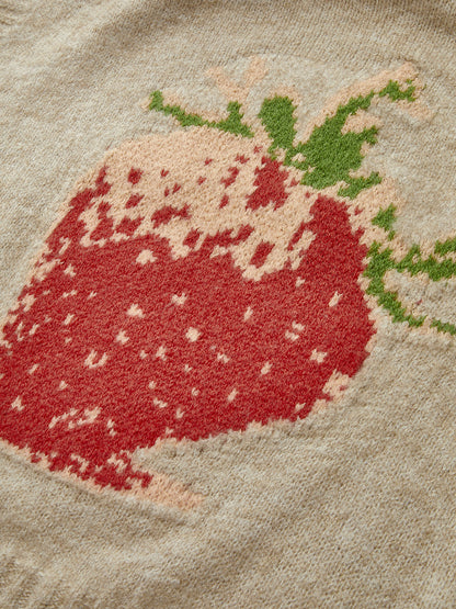 Yaka Kısmı Düz Strawberry Kazak Yeleği