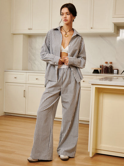 Pamuk & Keten Çizgili Geniş Gömlek