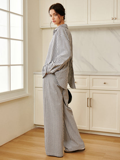 Pamuk & Keten Çizgili Geniş Gömlek