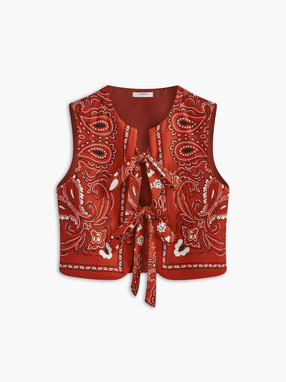 Paisley Desenli Bağcıklı Yelek
