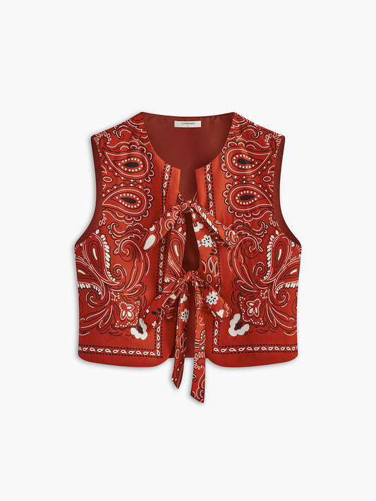 Paisley Desenli Bağcıklı Yelek