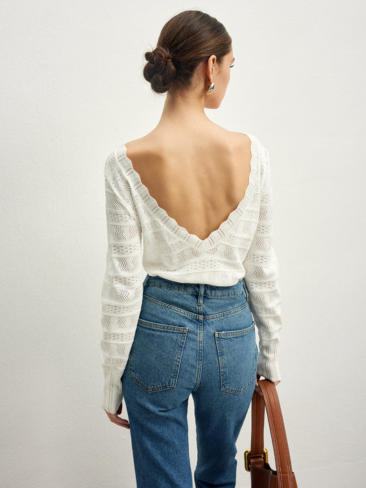 Marul Trim Backless Pointelle Örgü Üst