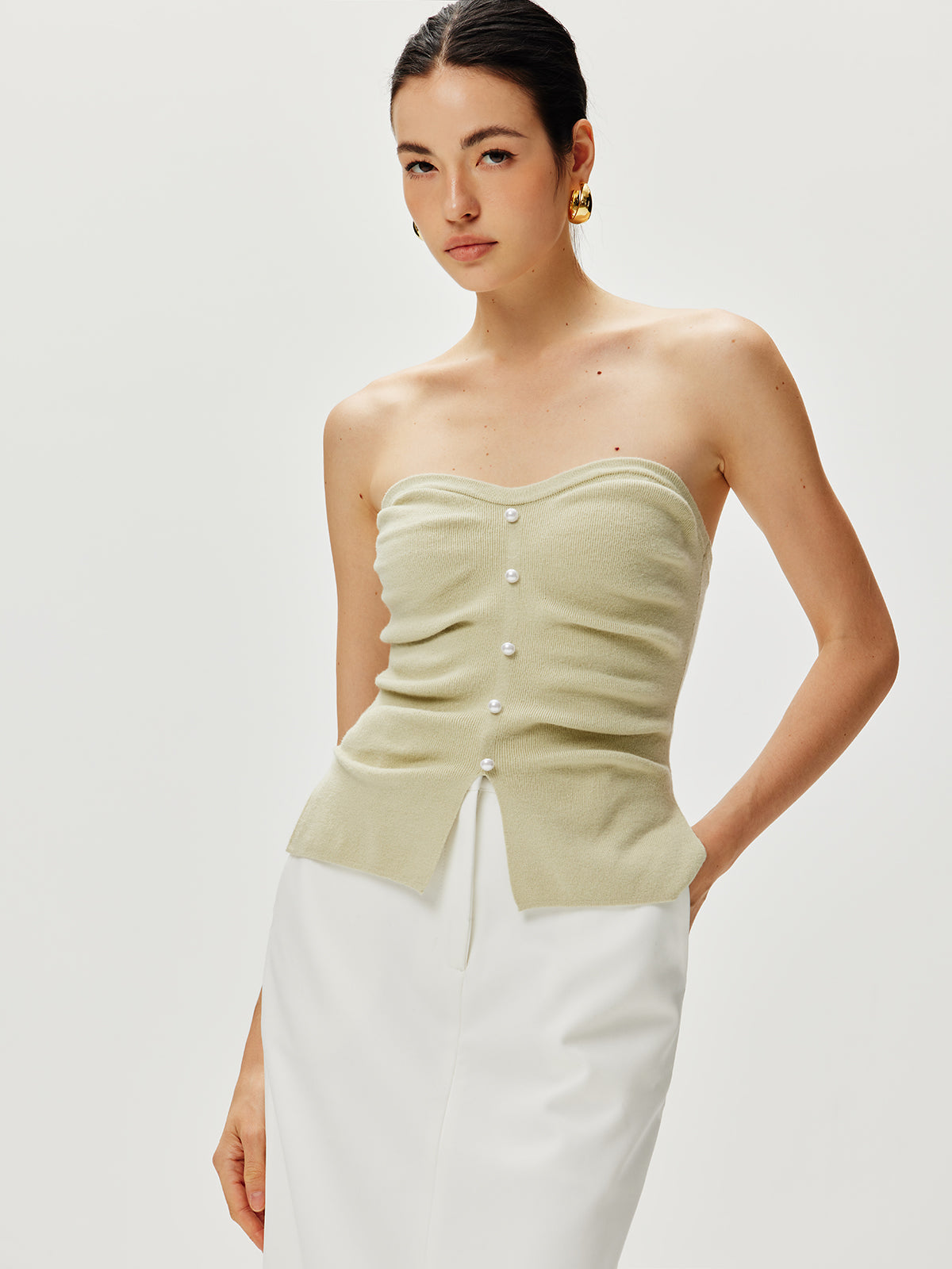 Kayışsız Bölmeli İnci Kazak Yeleği