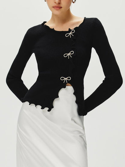 Rhinestone Kuşak Marul Kenar Triko