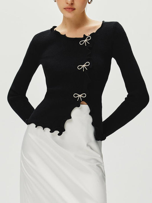 Rhinestone Kuşak Marul Kenar Triko