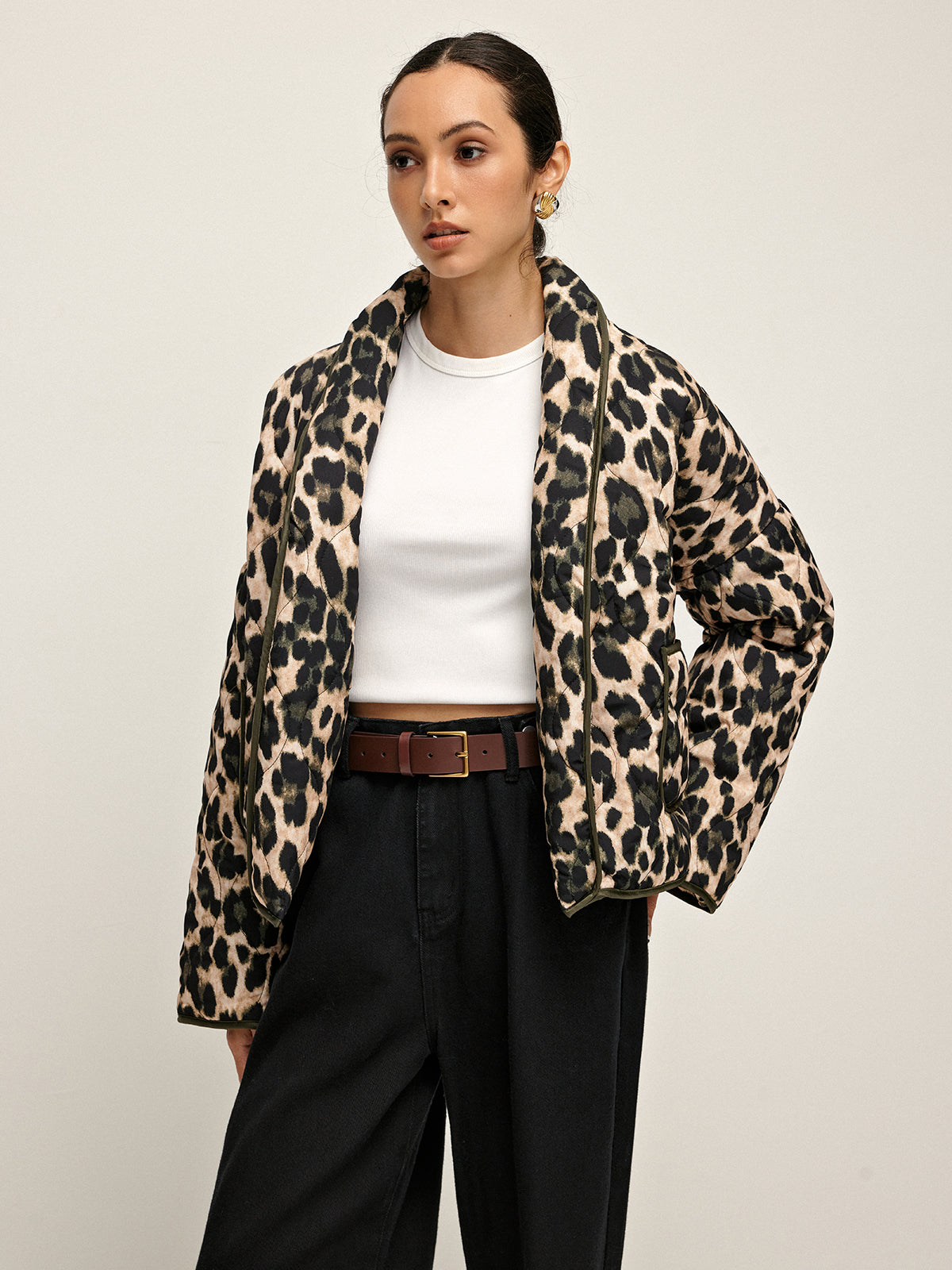 Leopar Desenli Yaka Kış Kabanı