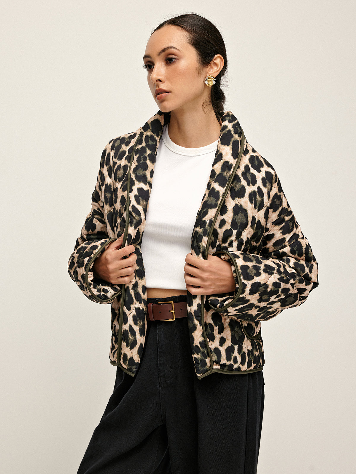 Leopar Desenli Yaka Kış Kabanı