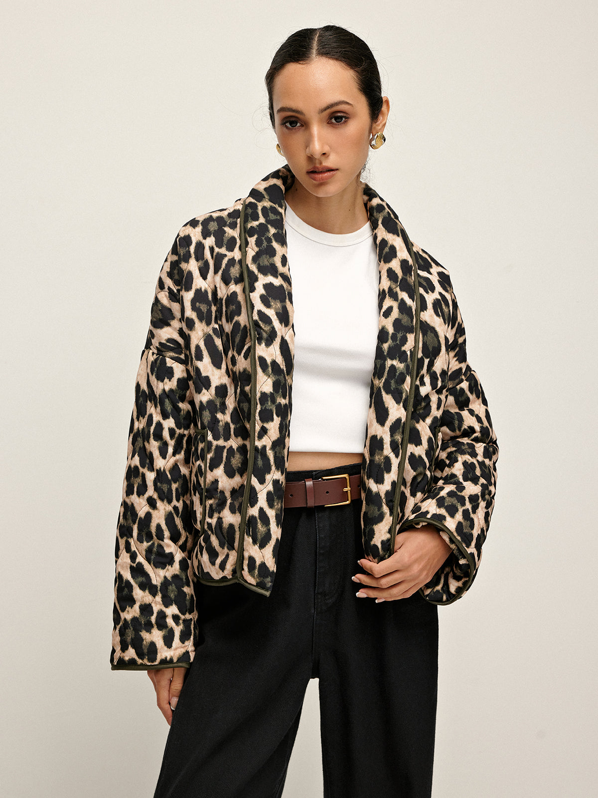 Leopar Desenli Yaka Kış Kabanı