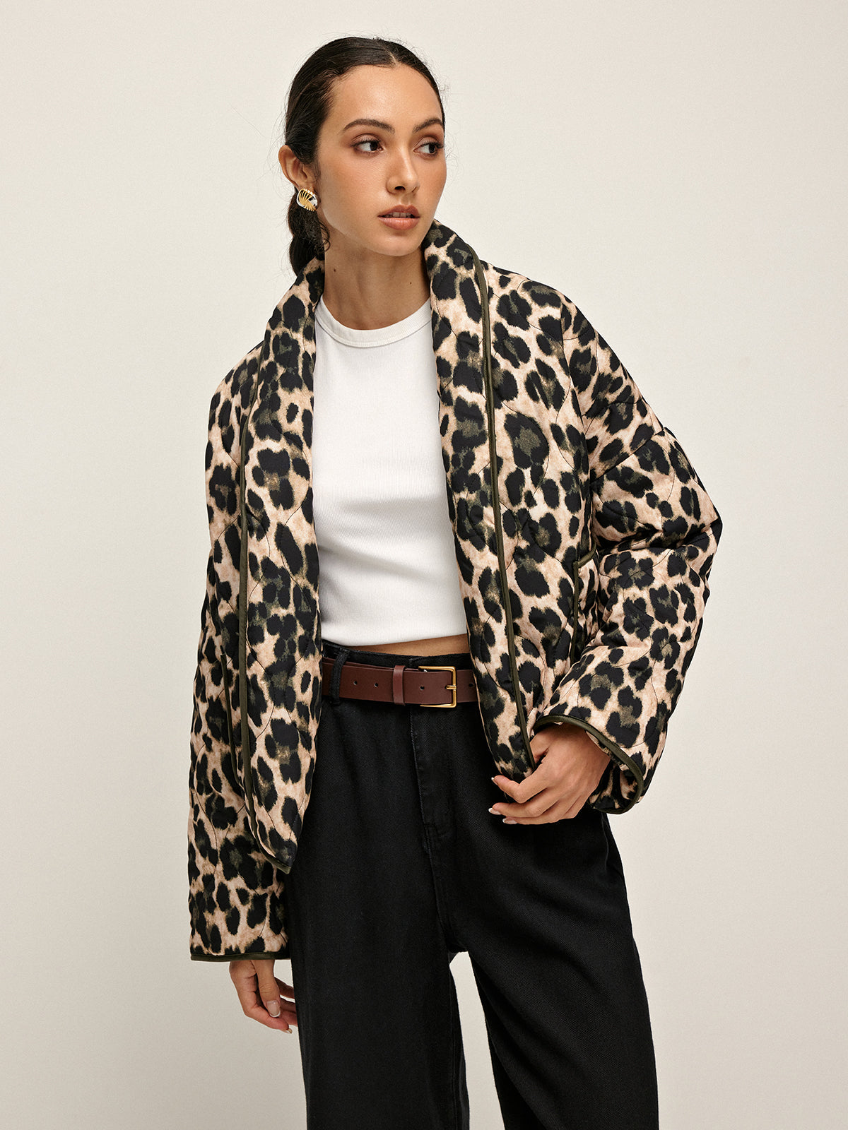 Leopar Desenli Yaka Kış Kabanı