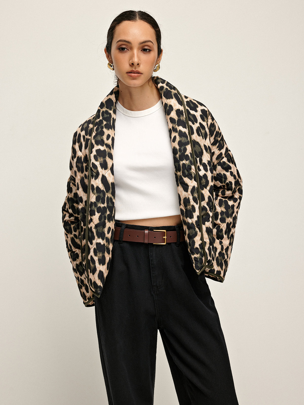 Leopar Desenli Yaka Kış Kabanı