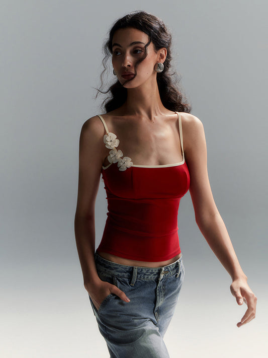 Çiçek Desenli Kontrast Kenar Bodycon Atlet Üst