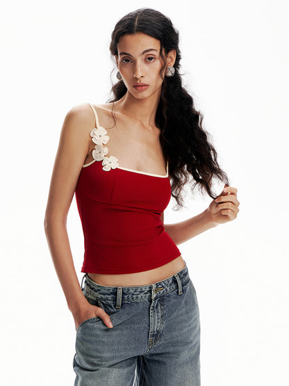 Çiçek Desenli Kontrast Kenar Bodycon Atlet Üst