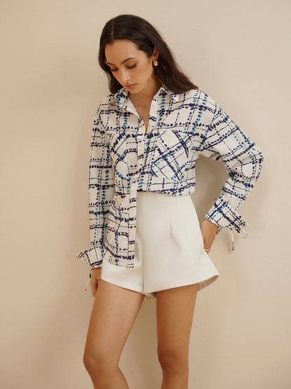 Büyük Yaka Kareli Baskılı Cep Gömlek