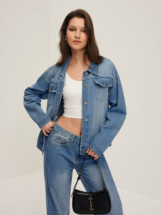 Yaka Cep Denim Ceket