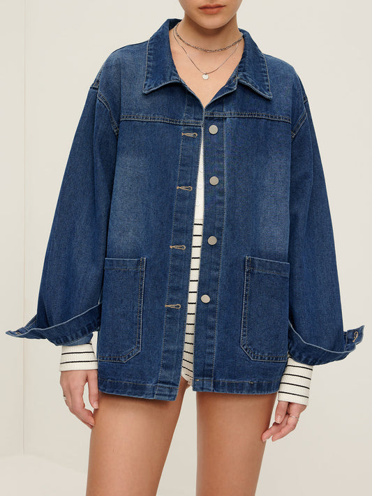 Sıradan Göğüslü Reverek Denim Ceket