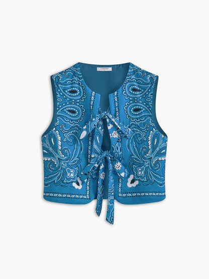Paisley Desenli Bağcıklı Yelek