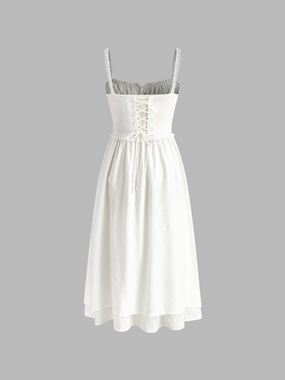 Volanlı Etekli Cami Düz Midi Elbise