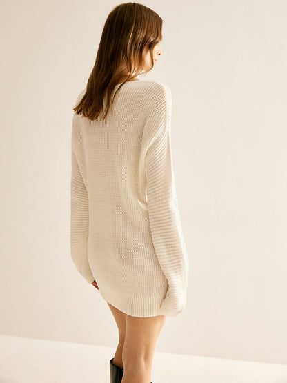 Wool Blend V-Neck Dress Without Belt