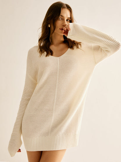 Wool Blend V-Neck Dress Without Belt