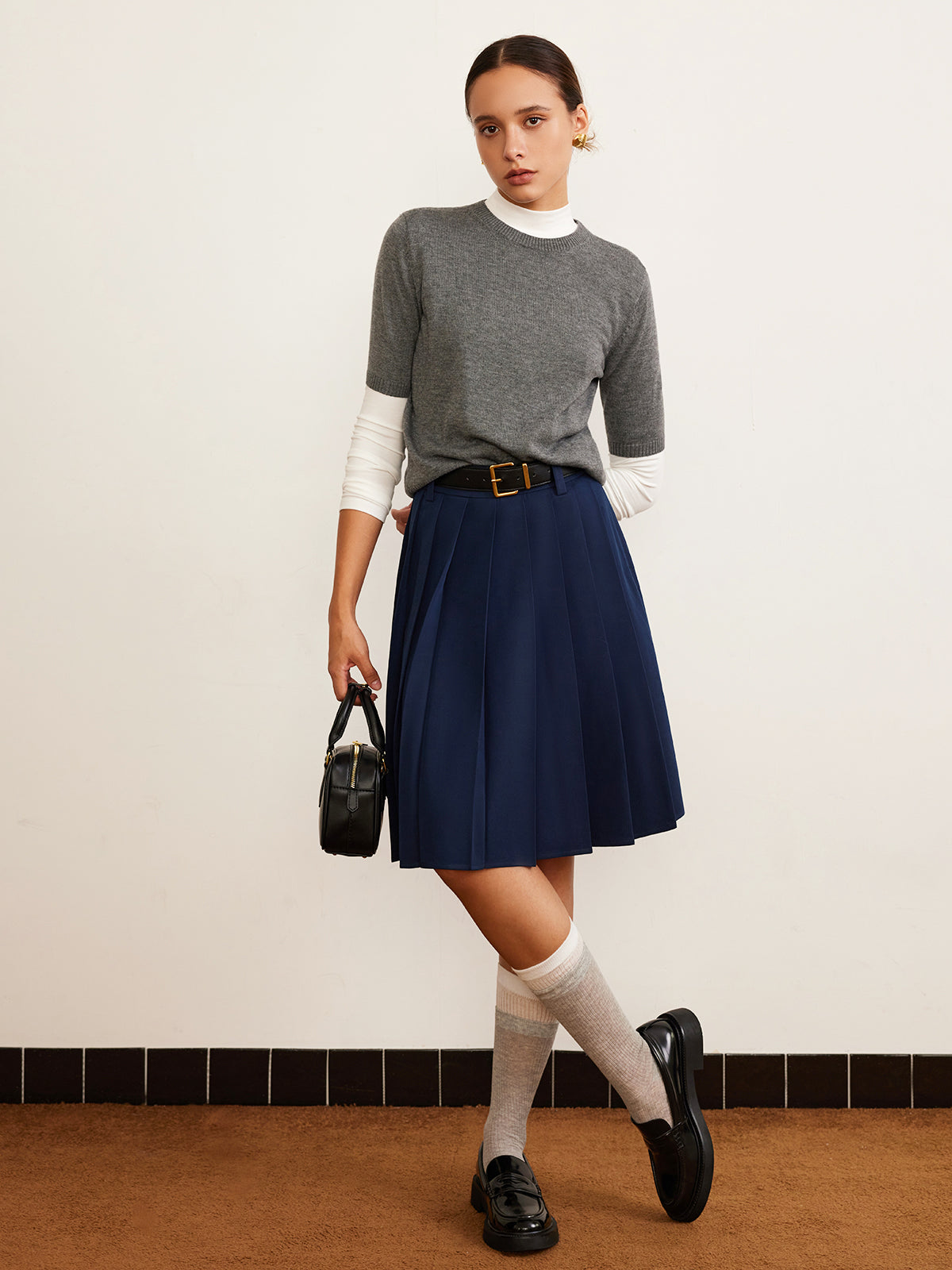 Beltli Plise Midi Etek