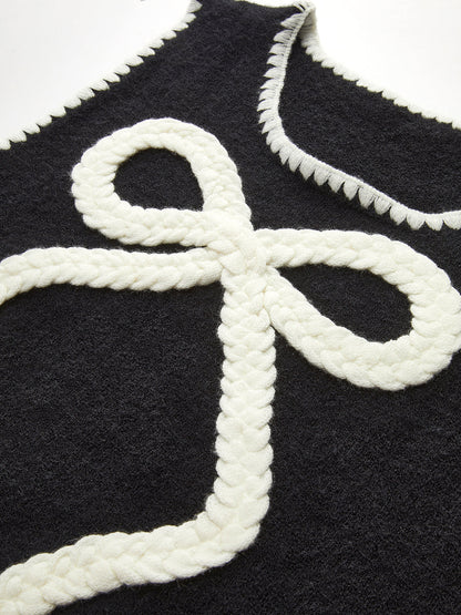 Kontrastlı Trim Bow Kazak Yeleği